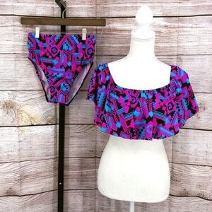 Nakimuli Pink Purple and Blue Geometric Two Piece Swimsuit Size M